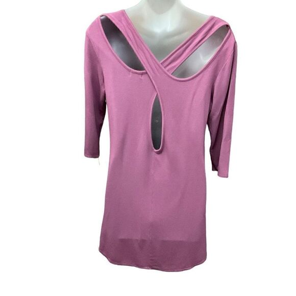 Baea Top V-Neck Crisscross Keyhole Back Purple Pink Lilac Flare Hem Medium - Picture 2 of 9